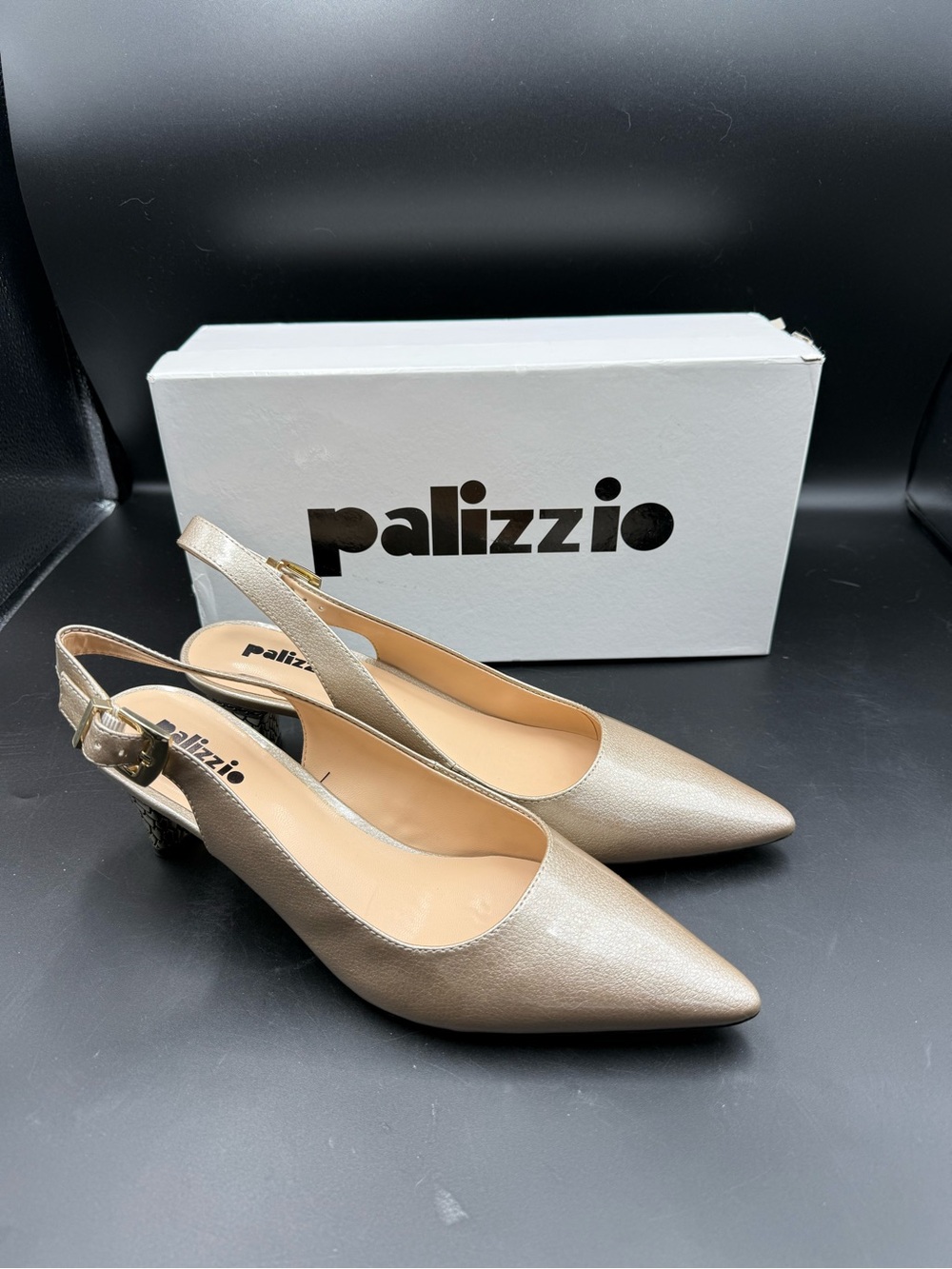 J. Renee Mayetta Metallic Taupe Patent Slingback Pumps 10M